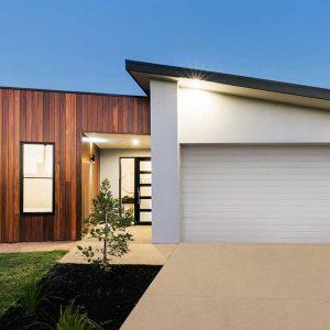 Contemporary new Australian home lighting at dusk